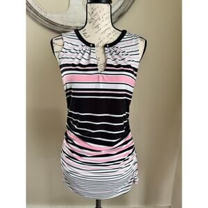 7th Avenue NY & Company Sleeveless Top M Pink Black White Striped Stretchy